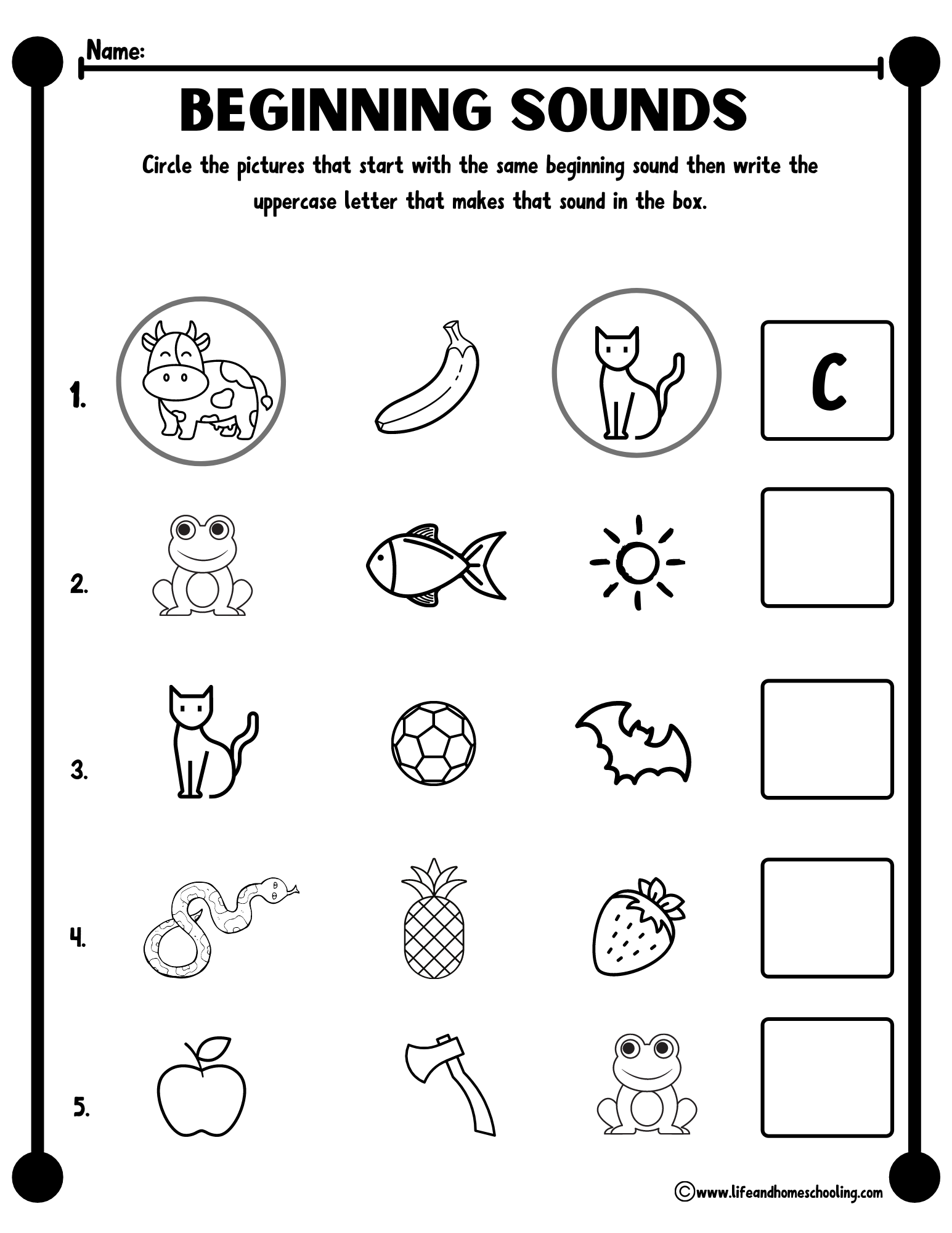 9+ Initial Letter Sound Worksheets